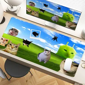 Surreal Cat Alien Green Desk Pad Gaming Mousepad XXL Mouse Pad For Laptop Desk Mouse Pad Extra Large With Non-Slip Rubber Base Stitched Edges Surface For PC Gamers Office Workers & Home Use As Holiday Gift