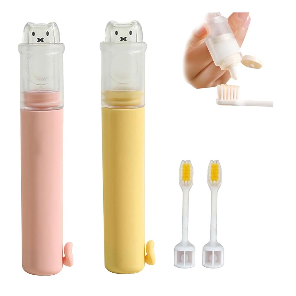 1pcs Foldable Toothbrush Compact Portable Travel Kit with Toothpaste Container 2 Replaceable Soft Bristle Heads for Adults Camping Vacation Business Travel