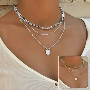 Women's Multilayer Necklace Ins Fashion Disc Pendant Clavicle Necklace Chains Personality Jewelry