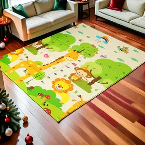 Double-Sided Padded Crawling Mat with Non-Slip Base & Waterproof Top Layer Soft Foam for Safe Play & Education Foldable for Year-Round Use Urban Transportation & Cute Animal Paradise Designs
