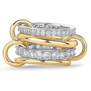 gold-plated interwoven layered ring (women's style) personalized multi piece mixed metal layered set with cubic zirconia two-color layered jewelry suitable for outdoor dating