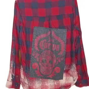 Red and blue Flannel reworked plaid shirt tequila sweatshirt Women's