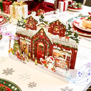 Christmas Card with Lights and Music 3D Pop Up Christmas Gift Greeting Card with Envelopes Plays 3 Melodies Matching Flashing Lights