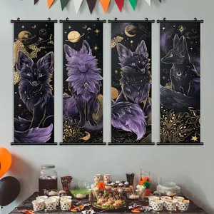 4 Count Hanging Banners, Starry Fantasy Fox Theme Decor Posters, Hanging Wall Art, Beautiful Animal Patterns, Modern Art, Waterproof Printing, Home Decoration