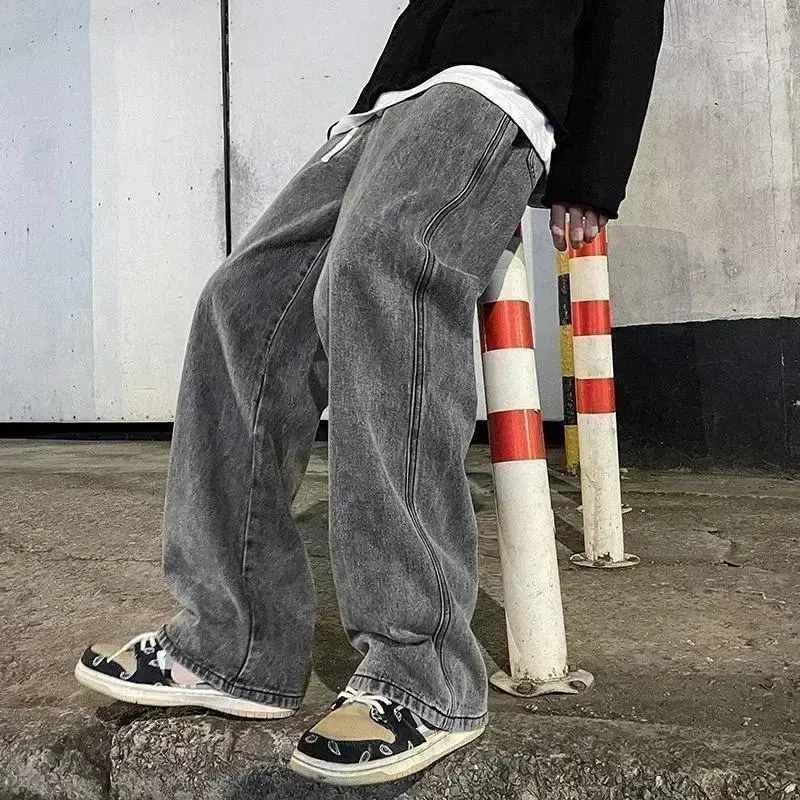 2025 New Streetwear Loose Jeans Men Korean Style Fashion Loose Straight Wide Leg Pants Men's Brand Clothing Black Light Blue Grey Pocket 2025 New Streetwear Loose Jeans Men Korean Style Fashion Loose Straight Wide Leg Pants Men's Brand Clothing Black Light Blue Grey Pocket