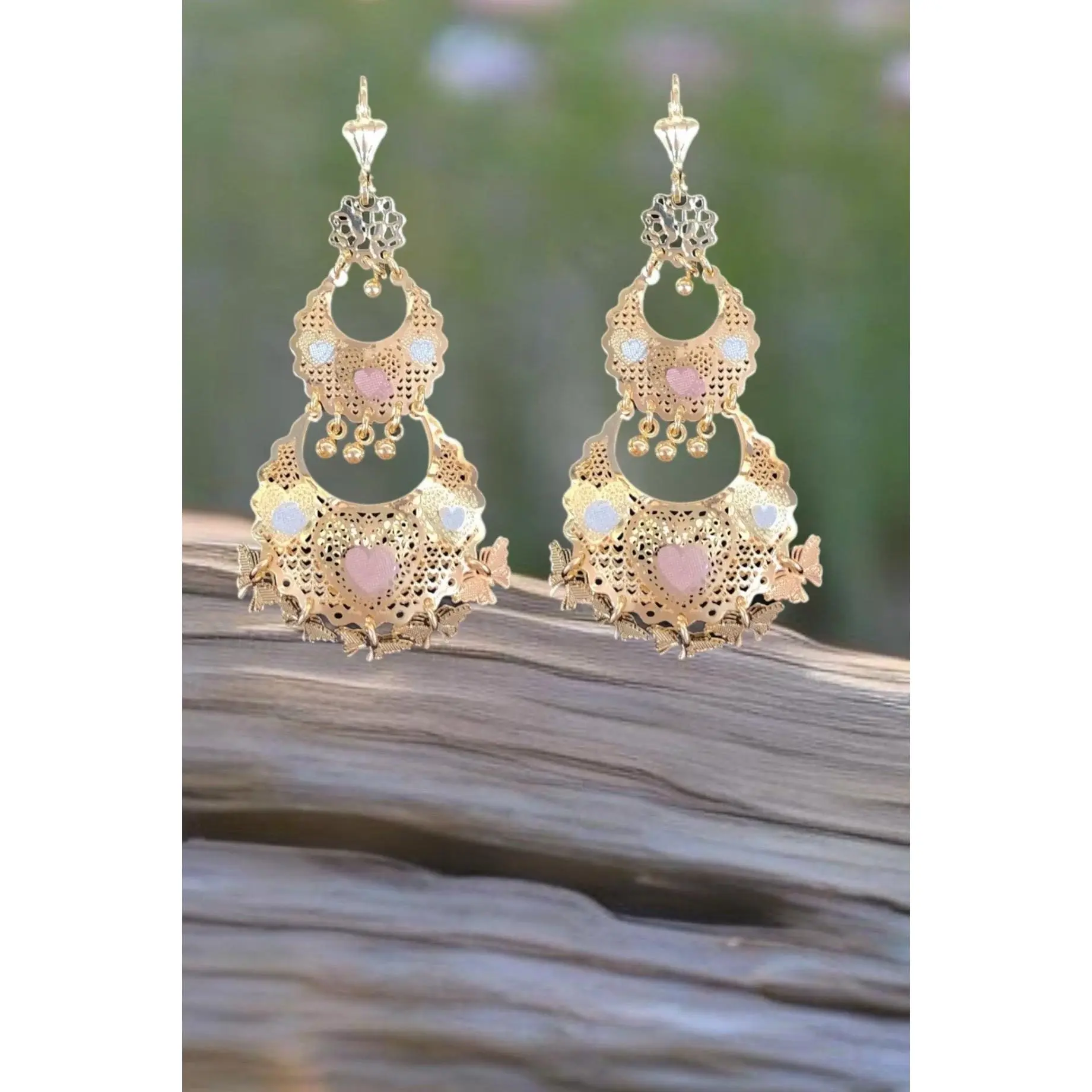 18k Gold Filled Tri-Color Chandelier Earrings