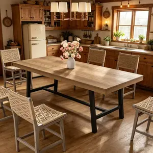 LH-63-83" Extendable Dining Table, Industrial Rectangular Dining Room Table for 6-8 People, Minimalist Indoor Table Chair Set Modern Style Durable Easy Clean Furniture for Kitchen Living Room Bedroom Small Space