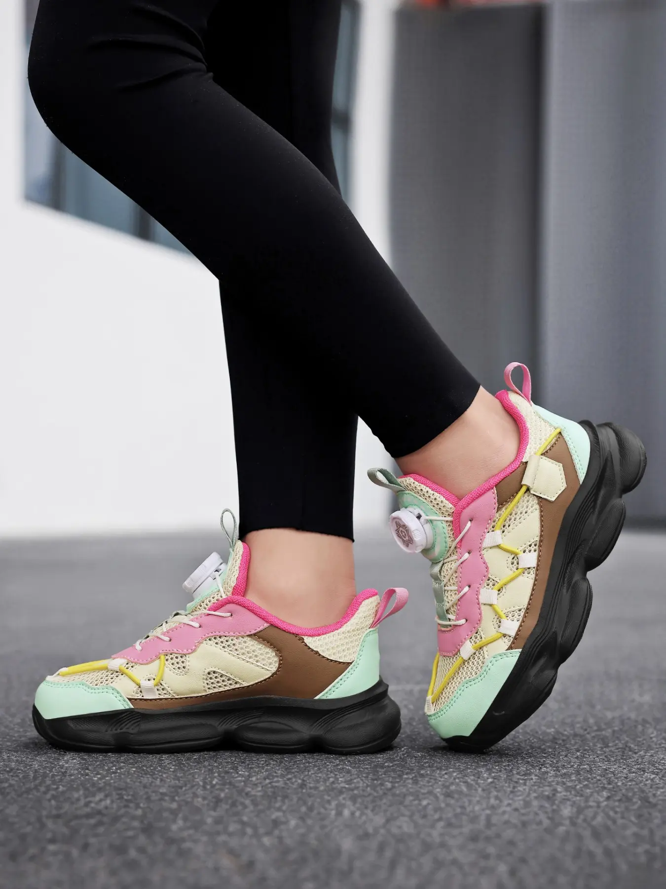 Spring Summer Dad Shoes Trainer Sneaker Sports Shoes, Maroon Color Block Design, Lightweight Breathable PU Material, Adjustable Rotating Buckle, Eva Sole, All Seasons Sneakers