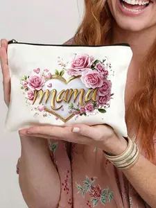 Mother's Day Gift for Mom, Polyester Print Makeup Bag, Safe Zipper, Women's Travel Makeup Bag, Makeup Organizer Pouch, Lightweight, Multi-Functional, Toothbrush Case, Cosmetics Organizer