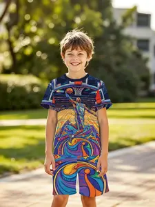 Boys' 3D Short Sleeve Set, Kobe Lakers Colorful Basketball Star Print, Summer for Outdoor, Holiday Gift, Birthday Present