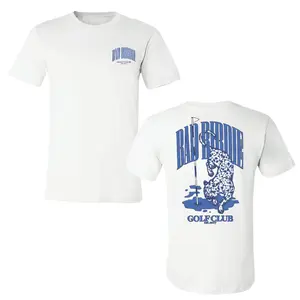 Bad Birdie Golf Club Leopard T-Shirt, Wild Golf Graphic Tee with Flag Pole and Crouching Leopard Back Print, Vintage Blue Ink Design, Soft Cotton Blend Shirt, Bold Golf Apparel for Men and Women, Statement Golfer Gift