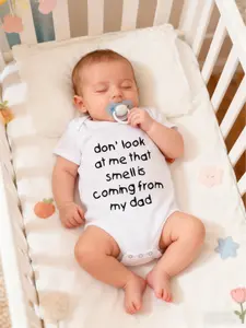 Newborn Baby Boy Girl Clothing, Newborn Letter Print Short Sleeve Romper, Comfortable and Stylish Infant Baby Clothes Girl