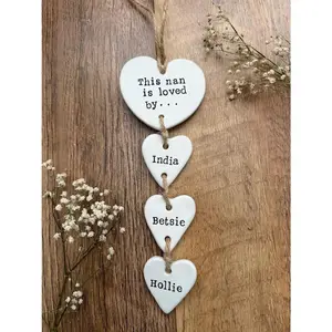 Custom Clay Heart Keepsake - Personalised Hanging Decoration for Nanny - Unique Mothers Day or Birthday Gift for Grandmother