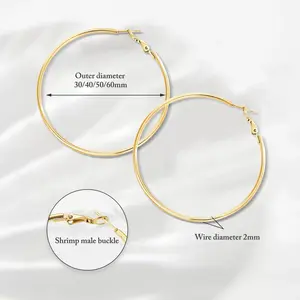 Ladies Large Hoop Earrings Hypoallergenic 14K Gold Large Hoop Earrings, 30mm/40mm/50mm Large Hoop Earrings Birthday Jewelry Gift for Women Stylish Elegant