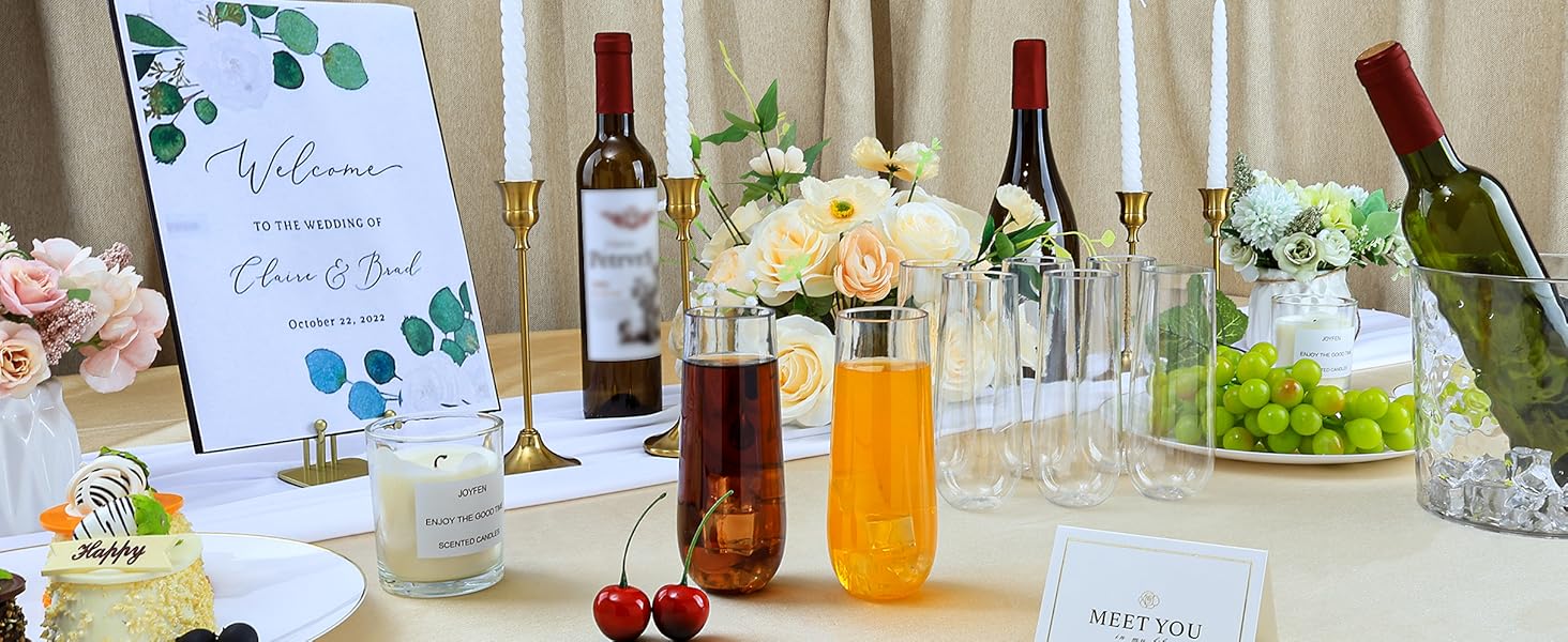 24 Pack 9 oz Stemless Plastic Champagne Flutes, Clear Disposable Champagne Toasting Glasses, Shatterproof and BPA-Free Drinkware for Party & Graduation & Wedding