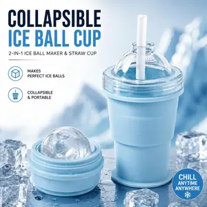 Folding Ice Hockey Cup Silicone Cup Summer Ice Hockey Folding Water Cup Creative Silicone Ice Cube Mold Large Spherical Homemade Whiskey Freezer Reusable Coffee Storage Bottle