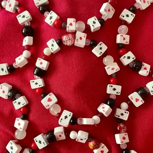 Poker Card Bracelet | Beaded Jewelry Friendship Bracelet Red White Black Playing Cards Deck of Playing Cards Game Vegas Boho Charm Classy