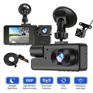 3-Camera Dash Cam 1080P FHD + Free 32GB Card, Super Night Vision, Loop Recording, 24H Parking Mode, G-Sensor, Motion Detection, Backup Camera & Easy Install, Dashcam for Cars