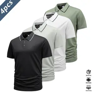 Pack of 4 Casual Men's Short Sleeve Polos (Available in Various Colors), Short Sleeve Golf and Outdoor T Shirts with Collar, Wrinkle Resistant, Machine Washable, Quick Dry, Durable, Suitable for Summer Hiking, Beach, and Casual Wear, Classic Fashion Style