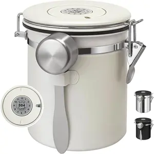 1.5L Airtight Vacuum Coffee Canister Stainless Steel Storage Container with Scoop for Coffee Beans Grounds, Suitable for Coffee Powder Rice Tea Sugar Flour Grains