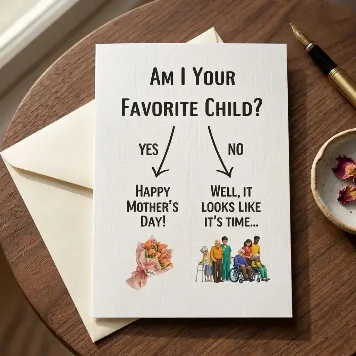 Funny Mother's Day Card- Am I Your Favorite Child, Nursing Home Humor, Sibling Rivalry Card for Mom, Handmade Greeting Cards Greeting Card