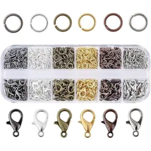 6 Colors Jewelry Finding Kits with 5mm Open Jump Rings & 12x6mm Lobster Claw Clasp for DIY Bracelet Necklace Jewelry Making