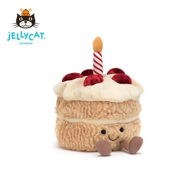 Jellycat Amuseables Birthday Cake Plush – Celebration Cake Soft Toy with Candle & Cherry Details, Sweet Gift for All Ages