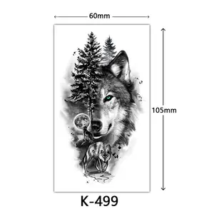 Realistic Wolf & Full Moon Forest Temporary Tattoo Sticker K-499 - Long Lasting Waterproof Easy Attach Fake Tattoo for Arms Legs Perfect for Adults Halloween Parties Music Festivals Role-Playing Activities Gift
