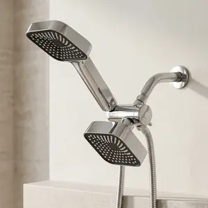 ABS Dual Shower Head Combo – Rainfall & Handheld Shower Head Set with Long Hose, 3-Way Diverter and High-Pressure Water Flow