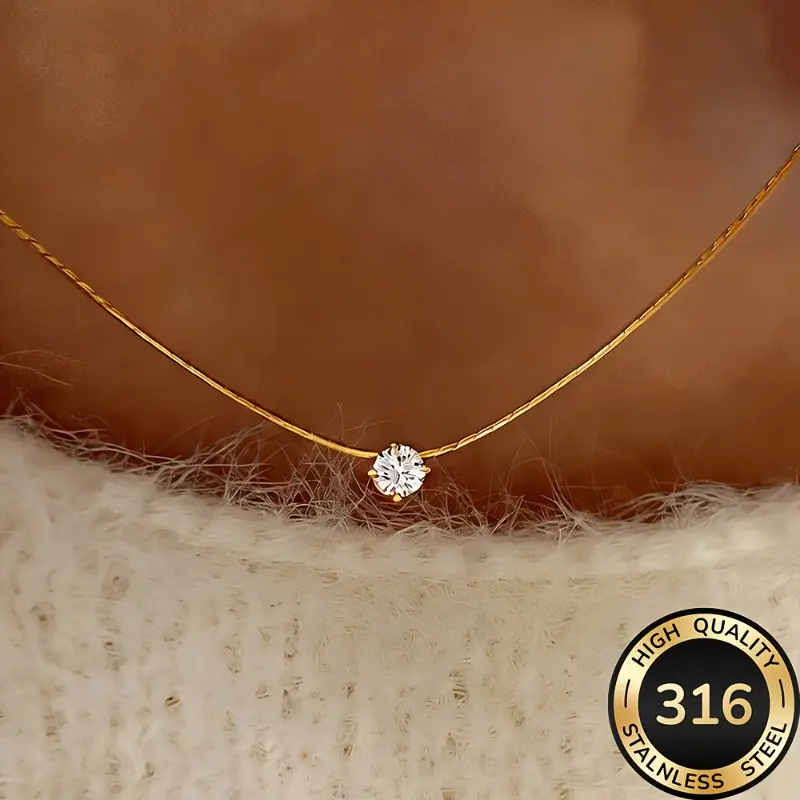 Minimalist 316L Stainless Steel Tiny CZ Diamond Chain Necklace 18K Gold Plated Non Tarnish Delicate Daily Wear Choker For Women