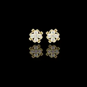 0.37 TCW Ornamental Floral Cluster Stud Lab Grown Earrings with Curled Gold Accents For Her