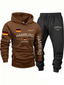 Men's Fleece 2-Piece Set, HAMBURG - Germany, Comfy/Breathable, Trendy, Kangaroo Pocket, Drawstring, Fall/Winter