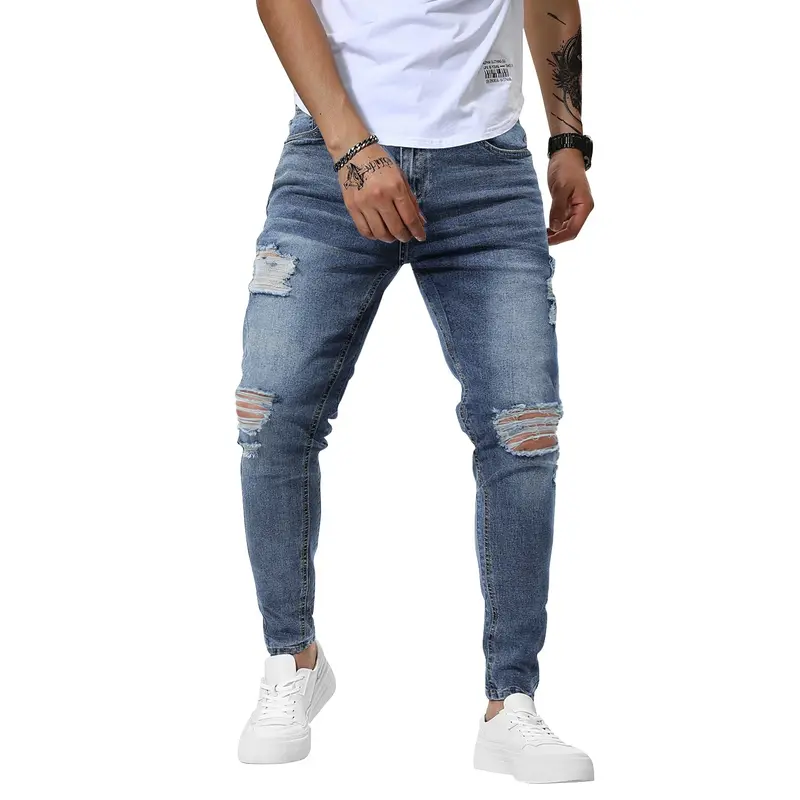 TUREFACE Mens Jeans Skinny Stretch Denim Pants Tapered Jeans Pants，Comfy Stretch Skinny Tapered Denim Pants, Cool Blue Men's