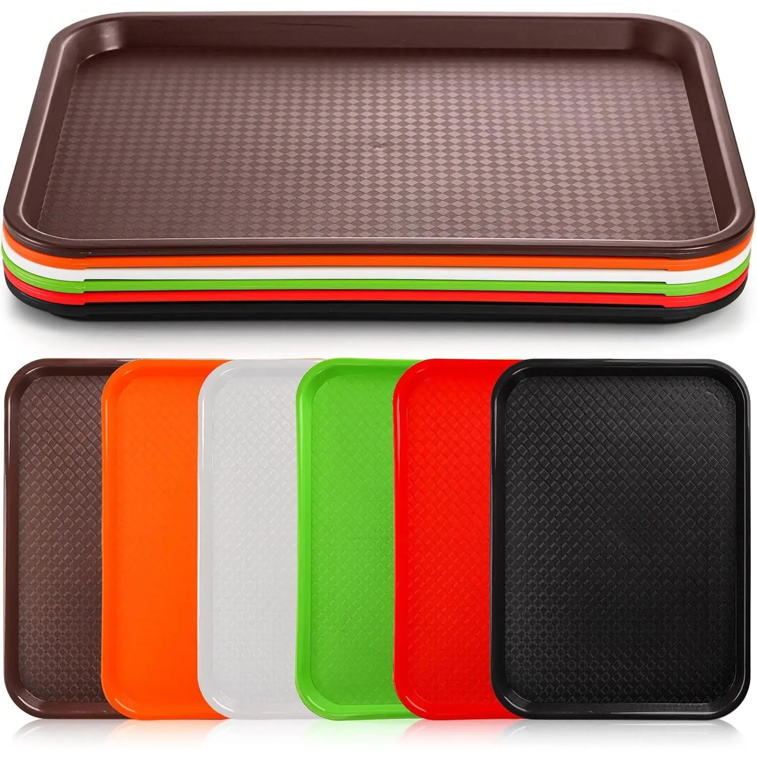 6-Pack Traditional Plastic Basket Weave Fast Food Trays & Plates, 15.8inL x 11.8inW x 0.8inH Rectangular Serving Trays Set for Home Supplies, Lightweight, Durable, Heat & Chemical Resistant for Garden, Painting