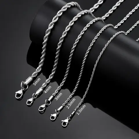 Stainless Steel Metal Rope Necklaces - 2/2.5/3/4/5mm Casual Chains, Unisex Costume Jewelry Accessories, Jewelry for Women