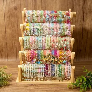 17/30Pcs Glass Bead Elastic Bracelets with Star Flower & Butterfly Tassel Pendants - Bohemian Elegant Glass Beaded for daily Wear, Holiday Gifts, Year-Round ( Be colors, No plating Required)