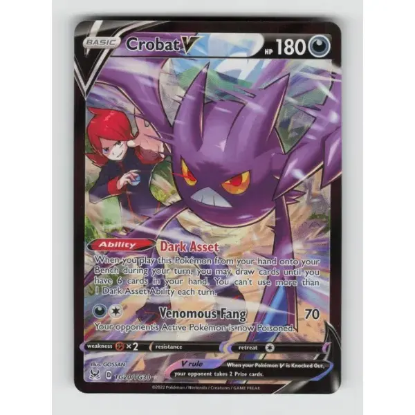 Authentic Pokemon TCG Raw Single - Crobat V Trainer Card, V Variant, Lost Origin Trainer Gallery V Rare TG20/TG30, NM English