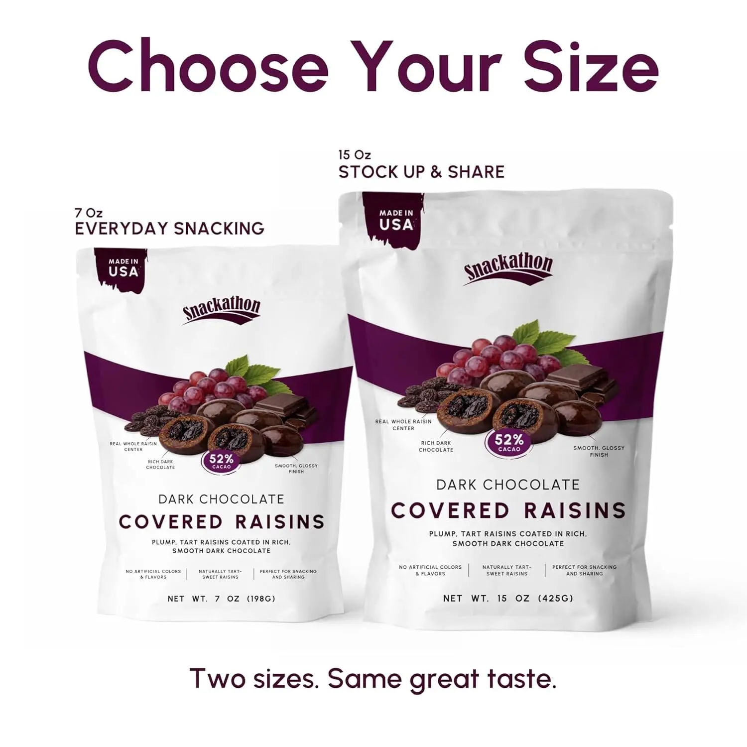 Snackathon 52% Dark Chocolate Covered Raisins, Resealable Bag, Sweet Dried Raisins Coated in Rich Dark Chocolate, Indulgent Chocolate Candy for Snacking & Gifting