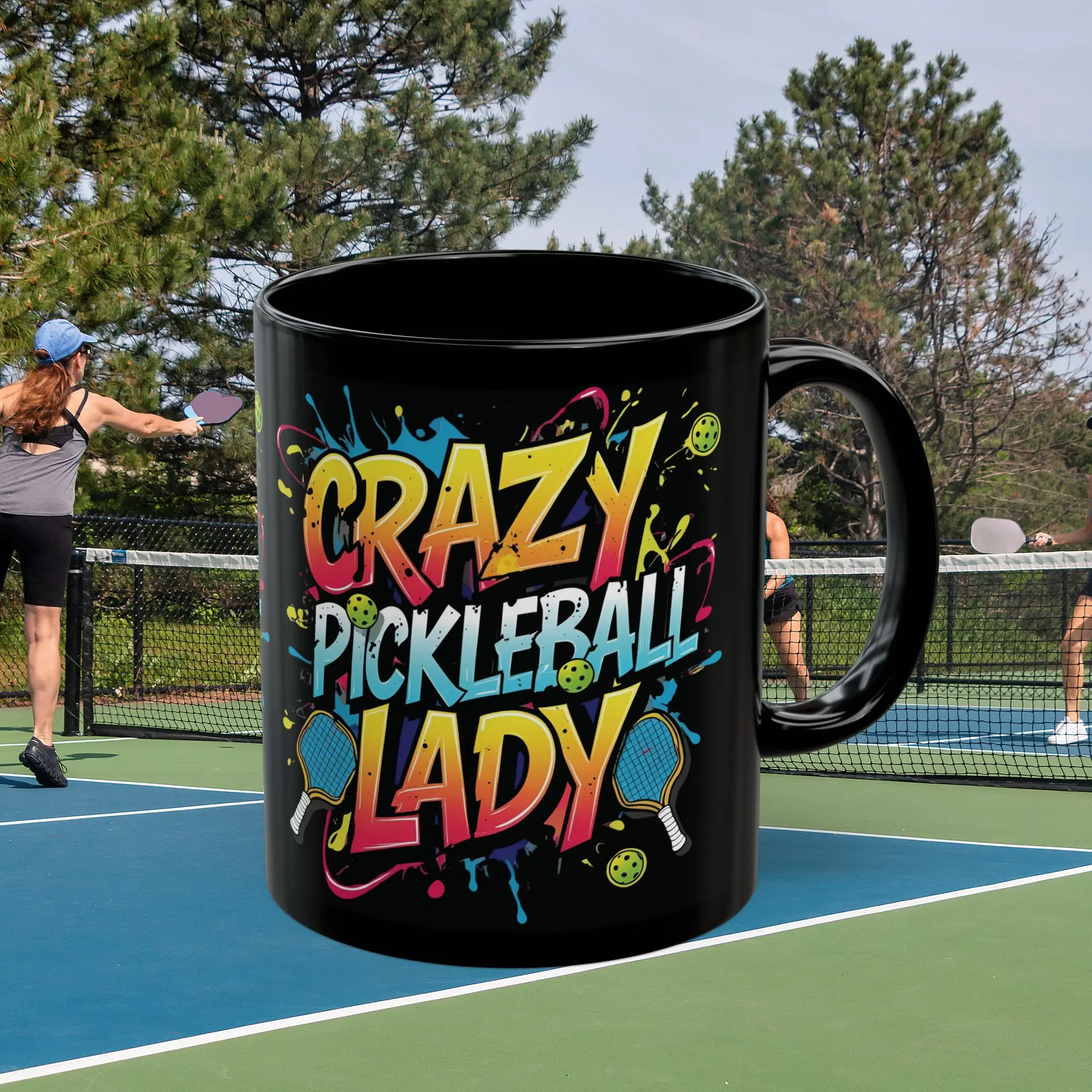 Crazy Pickleball Lady Mug - Fun Gift for Pickleball Lovers, Sports Enthusiast, Birthday, Gym, & Friends, Colorful Pickleball Design