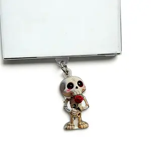 2D Flat Halloween Rose Skull Phone Dust Plug, Creative Design for iPhone Type-C Android Tablets, Decorative Charging Port Cover Accessory