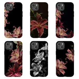 Dark Moody Lily Phone Case | Burgundy & Black Floral Print For iPhone 11 12 13 14 15 16 17 Pro Max For Samsung S26 S25 S24 S23 S22-Gift For Her/Him