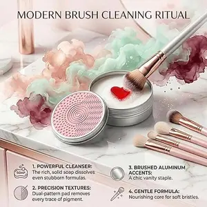 WEBACK Heart & Moon Makeup Brush Cleaner Soap with Silicone Mat, Cute Deep Cleansing Solid Soap Balm for Beauty Blenders & Brushes