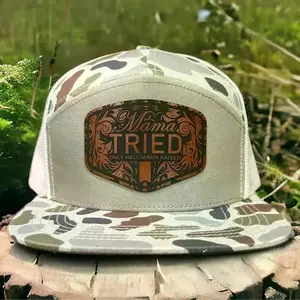 “Mama Tried” Duck Camo Trucker Hat – Premium Leather Patch Flat Bill Snapback, Mother’s Day Gift