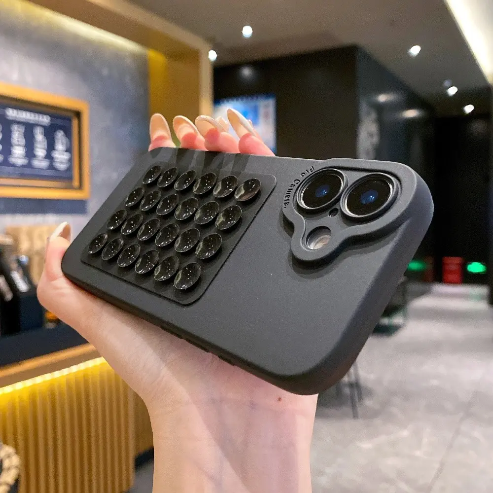 Solid-Color Suction Cup Soft Silicone Protective Case For iPhone 17 16 15 14 13 12 11 Pro Max XS XR XS Max Soft Stand Shockproof Protective Case Cover