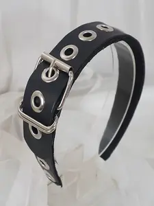 Punk Style Belt Buckle Headband, Cool Leather Eyelet Wide Band Hair Accessory, Sweet Punk Girl Personalized Hair Decor, Unique Design Headwear, Headbands Women