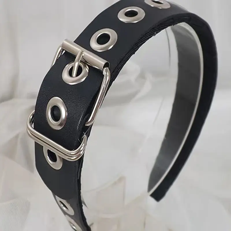 Punk Style Belt Buckle Headband, Cool Leather Eyelet Wide Band Hair Accessory, Sweet Punk Girl Personalized Hair Decor, Unique Design Headwear, Headbands Women, Grommet Headband, Hairband, Fashion Headband