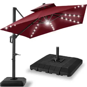 Best Choice Products 12x12ft 2-Tier Square Outdoor Solar LED Cantilever Umbrella w/ 360-Rotating Base  –