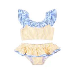 Santorini Yellow & Blue Stripe Two Piece Swimsuit - Girls Ruffle Swimsuit