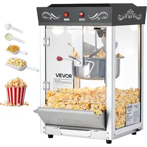 VEVOR Popcorn Machine, 8oz Stainless Steel Kettle, 800W Commercial Countertop Popcorn Maker, 48 Cups per Batch Theater Style Popper, with 2-Button Control Glass Wall PC Door 1 Scoop 3 Spoons, Black