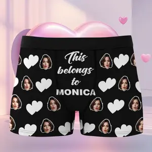 Personalized Men's Face Boxer with Heart for Men – Funny Valentine Gift, Custom Photo Underwear from Girlfriend or Wife, Men Underwear Gift Idea